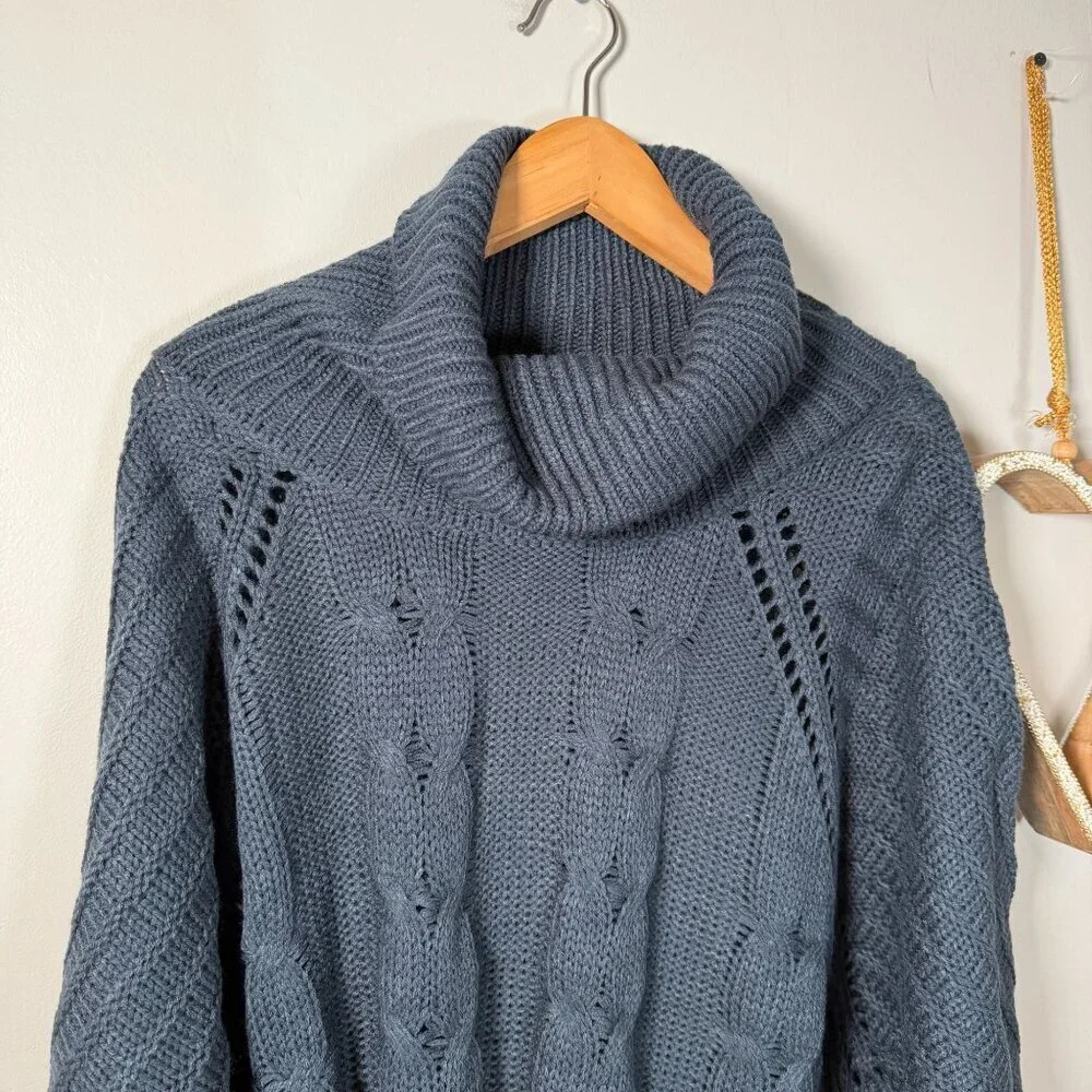 Chunky Braided Cable Stitch Knit Turtleneck Academia Cottagecore Sweater LARGE
